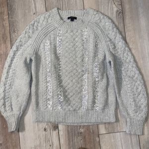 J Crew Crew Neck Cable Knit Sweater w Sequence Embellishments Size Small